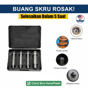 🇲🇾Ready Stock 4Pcs Damaged Screw Extractor Set Broken Bolt Remover Stripped Screw Removal Tool Drill Bit Pembuka Skru