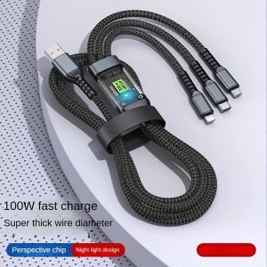 ( RẺ ) Cáp Sạc Nhanh 3 Trong 1 Dây Sạc Bọc Dù 100W Tích Hợp 3 Cổng Micro Usb Type C Phù Hợp Với Các Dòng Máy Iphone và Android