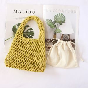 KGAA40 Màu đơn sắc Túi Tote Dệt Tay Đầy màu sắc Mùa hè Túi đi biển đan móc Đan bện Túi xách rỗng ruột Quà tặng