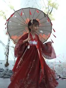 FE ชุดฮั่นฟู่สำหรับเด็กชุดฤดูร้อนชุดเดรสนางฟ้าสุดสไตล์จีนสำหรับเด็กผู้หญิง 12 เด็กหญิงวัยขวบเศษสง่างามชุดถังกระโปรงสไตล์โบราณ 1.14