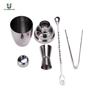 4PCS เครื่องปั่นค็อกเทลเครื่องมือ Barware เครื่องมือสแตนเลสน้ำหนักเบา Profission Cocktail Shaker Set พกพาพร้อม Jigger สำหรับ Bartender Supplies[Ueb Flagship Store]