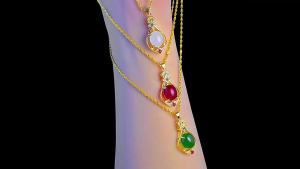 emas bangkok original cop rantai leher emas 916 original gold inlaid with jade pendant gem Water Drop Pendant Necklace for women