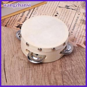 wangzhansi 4 Inch Hand Held Tambourine With Metal Single Row Jingles Sheepskin Drum Skin Wooden Tambourines Entertainment Musical Toy