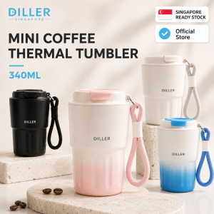 DILLER 340ML Mini Coffee Thermal Tumbler | SUS304 Stainless Steel Vacuum Insulated Cup | Hot & Cold Drink Cup with Strap