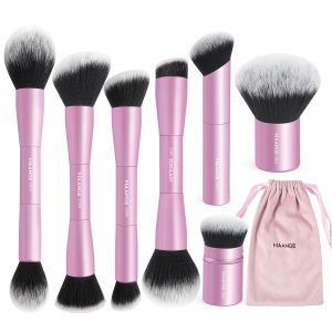MAANGE 7pcs Makeup Brush Set Double Sided Kabuki Makeup Brushes Contour Brush for Foundation Liquid Powder Concealer Cream Cosmetics Bronzer Blending Blush Buffing Makeup Tools (Black)