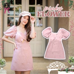 BLT BRAND การันตีเสื้อผ้าแบรนด์แท้ มินิเดรสสีชมพูแขนตุ๊กตาเว้าท้องเล็กน้อย PINKY FLOWER เหลือ Size XS