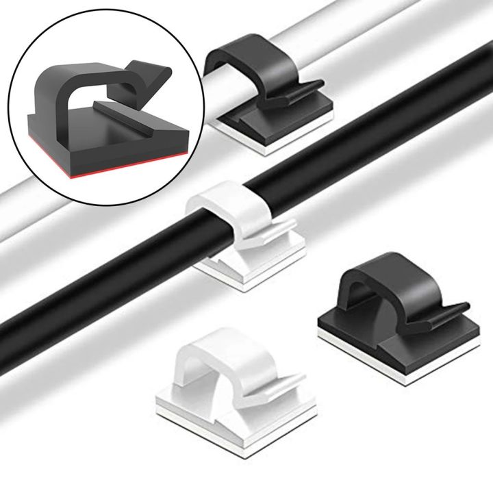 30 Pcs Black Self-Adhesive Cable Clips - Under Desk Wire Organizers, Cord Management Kit