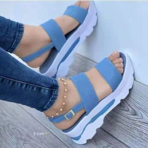 [Free Shipping] New Summer Large Size Womens Shoes Wide Strap Sweet Style Thick-Soled Wedge Sandals for Women