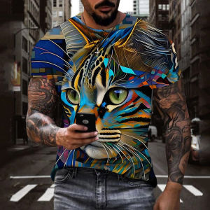 [Local Stock] HBESTY Halloween Christmas Summer Trend Short Sleeve Cool 3D Animals Printed Mens T-shirts Casual Streetwear Hip Hop Tees Fashion Cat Graphics T Shirts