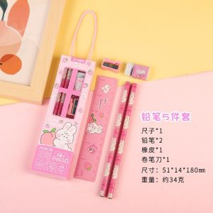 Stationery Set 5 in 1 Alat Tulis Anak Sekolah Penghapus penggaris Pensil Serutan Karakter Lucu Set Alat Tulis Anak Motif Kartun