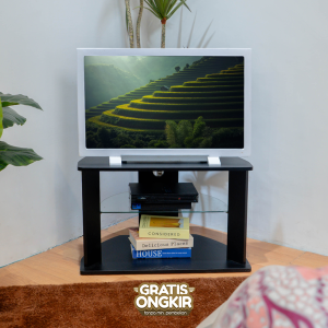 Melody Furniture - Meja Rak TV Kaca Pojok Minimalis - Dillo Corner TV Stand Black