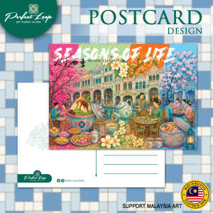 Postcard Design Peranakan Heritage 4 Season of Live Illustration Drawing Color Concept (BUY 10 FREE 1)