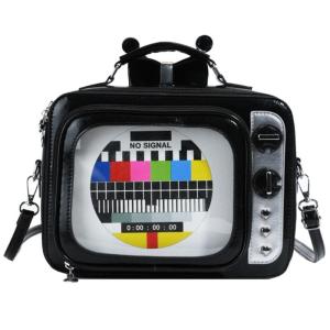 Large Capacity Shoulder Bag with Vintage TV Designs and Practical School Backpack PU Leather Crossbody Purse for Women