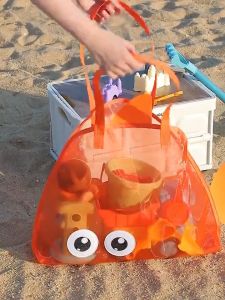 Cute Large Capacity Storage Bag Portable Foldable Mesh Sand Digging Toy Organizer Pouch for Beach Travel Outdoor Sports