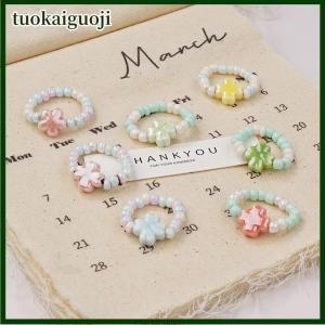tuokaiguoji New Ceramic Colorful Macaron Flower Ring For Women Men Lover Vintage Hand Jewelry