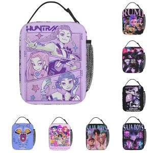 PUDE ความจุขนาดใหญ่ กระเป๋าอาหารกลางวัน KPop Demon Hunter ทนต่อการสึกหรอ ลายล่าปีศาจ KPop สำหรับสาวๆ กระเป๋าอาหารกลางวันเก็บความร้อน ของขวัญ ออกซ์ฟอร์ด ชุดอาหารการ์ตูนสำหรับเด็ก ทริปโรงเรียน