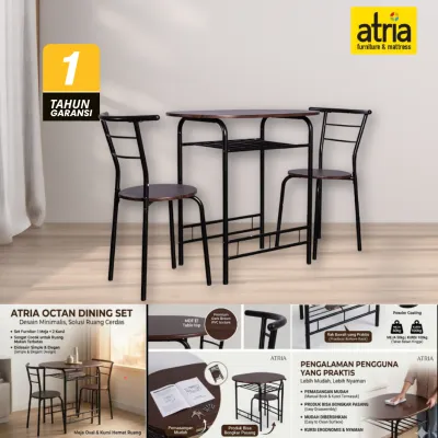 Atria Octan Meja Makan Set Minimalis (1+2) MDF/Powder Coating