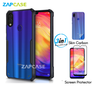3in1 Case Xiaomi Redmi Note 77 Pro Armor Fushion Casing Free Tempered Glass Dan Skin Carbon