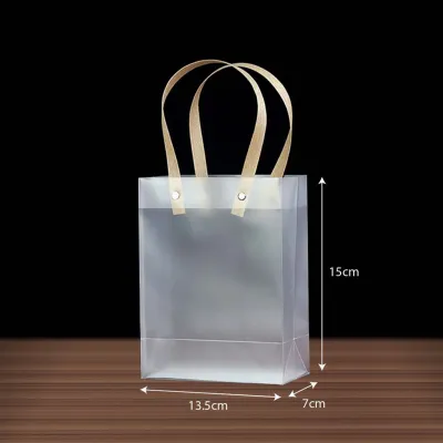 Store Age [10pcs] PP Tote Brown Handle Transparent Bag | Transparent Bag Goodies Bag Doorgift Bag Kahwin Bag