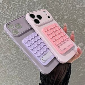 Fashion 3D Love Heart Suction Cup Invisible Bracket Case For iPhone 17 16 15 Plus 14 13 12 11 Pro Max Shockproof PC Phone Cover
