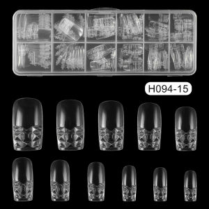 PINPAI 120pcs 3D Relief Acrylic Fake Nails Long Stiletto Press On Nails Transparent Crystal Artificial False Nail Tips Extension Tool