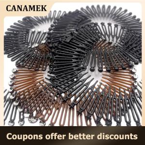【 CANAMEK 】 Fashion Elastic Flexible Comb Headband Light Luxury Rhinestone Round Hairband Women Fixed Hair Style Bun Headdress Accessories