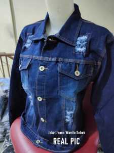 Jaket Sobek Jeans Wanita Denim Cewek Dewasa M L XL Terbaru Keren