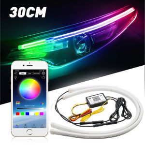 2Pcs LED DRL Car Daytime Running Light APP Control Flexible RGB Auto Flowing Turn Signal Light
