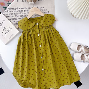 Gấu lãnh đạo mùa hè mới nữ 3-7 năm trẻ em ăn mặc cổ điển ve áo Polka Dot váy công chúa không tay trẻ em phong cách hàng ngày quần áo ootd mặc giản dị