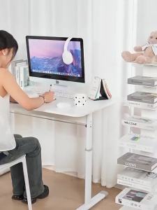 Computer Table Adjustable Height Manual Lift Desk Thickened Board Ergonomic Standing Workstation for Laptop Desktop Home Office Study Gaming Student Stable Durable Easy to Assemble Modern Design