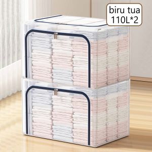 kotak penyimpanan storage box 66L/110Lbox baju multifungsi Lipat Transparant Double Zipper Large Box