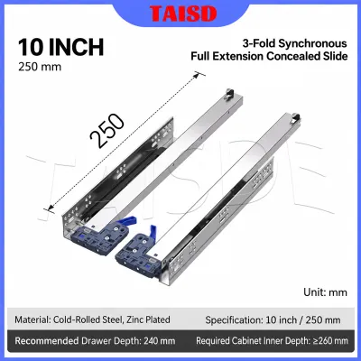 3 Fold Undermount Drawer Guide Soft Close Hydraulic Hidden Drawer Slide Full Extension [2PCS W/SCREW]
