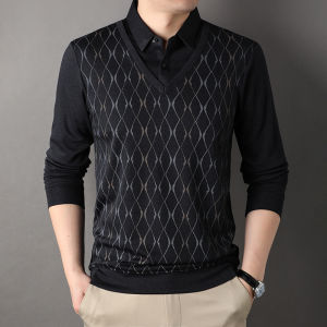 JANE173 Men T Shirts 2026 Fashion Autumn Long Sleeve Plaid Print Smart Casual Men Clothing Turn-Down Collar T Shirts for Men Tops