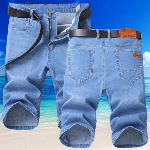 Popular business shorts   Mens stretchy cost-effective mid-length pants trendy youth mid-waist regular jeans 5 Pants