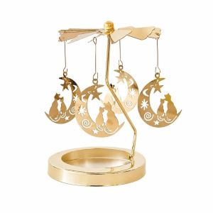 UNMEGONI Candlestick Ornament Rotating Candle Holder Metal Christmas Halloween Decor Candle Spinner Creative Elegant Tea Light Holder Romantic Home Decor