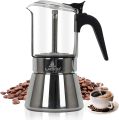 Stovetop Espresso Maker and Coffee Maker, Classic Moka Pot, Crystal Glass-top & Stainless Steel Coffee Maker Mocha Pot, Greca De Cafe, Cuban and Italian Coffee Maker for Cafetera Cubana (240ml). 