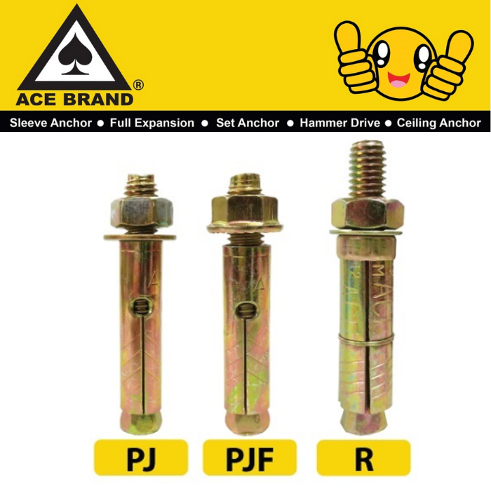 [miniHouse] ACE BRAND Sleeve Anchor Wall Plug (Mild Steel) / Wall Plug Besi Lazada