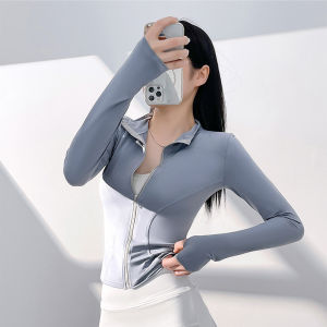 Yoga Shirts Long Sleeve Sport Jacket with Zipper Solid Elastic Running Blouse for Women Gym Athletic Sportswear