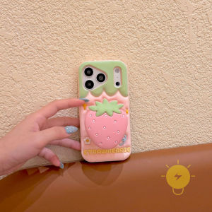 For iPhone 16 Pro Max Case with Griptok Silicone TPU Strawberry with Griptok 3D Phone Case For iPhone 15 Cover 手机壳 Aesthetic Korean Cute