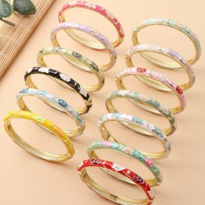 INNEED Màu vàng Vòng tay Cloisonne Phong cách dân tộc Hoa Vòng tay mở Cloisonne Retro Đầy màu sắc Vòng tay men sứ Quà tặng