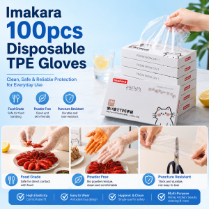 [SG ready Stock]👉 Imakara 100pcs Disposable TPE Gloves Powder Free 👉Latex-free Food Grade Kitchen Baking Cooking Use