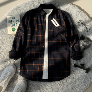 kemeja flanel pria lengan panjang hitam catur