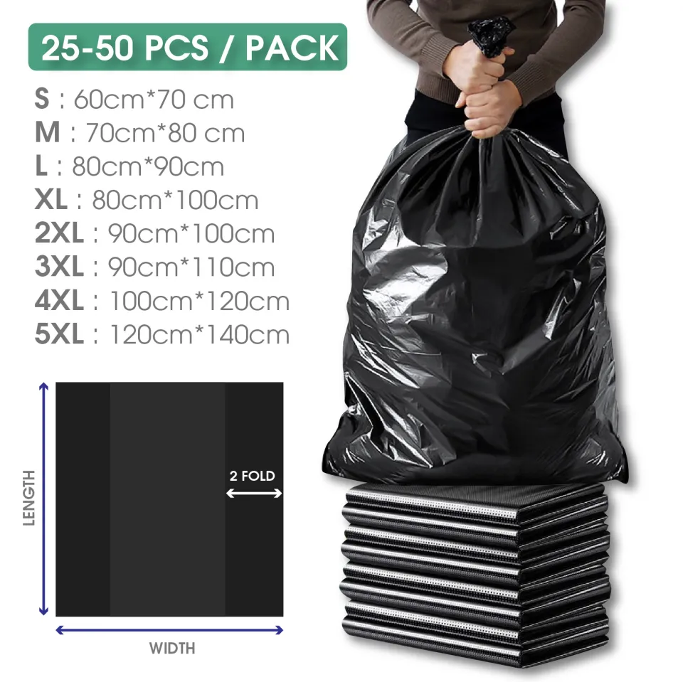 EMBRACE PH Garbage Bag Disposable Trash Bag 25 to 50 PCS per PACK Sizes  Small to 5XL Plastic Black Garbage Bag Extra Thick Durable Waterproof  Leakage Proof not easy to Tear Garbage