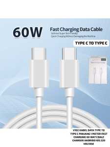 V102 KABEL DATA TYPE C TO TIPE C PANJANG 1 METER FAST CHARGING CABLE 60 WAT SUPER FAST CHARGING CH