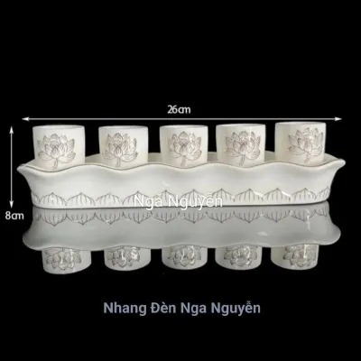 Bộ Áng 5 Ly Bạch Ngọc Hoa Sen Cao Cấp/Bộ Chung 5 Ly Đựng Nước Thờ Thần Tài Ô Địa