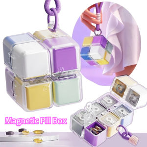 Magnetic Cube Pill Box with Secure Magnetic Closure for Easy Carrying and Pill Organization