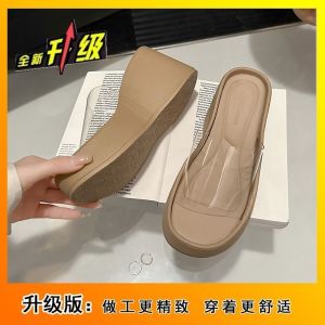 [Free Shipping] Clear-Heel One-Strap Sandals 2026 Summer New Style Height-Increasing For Petite Women Thick-Soled Half-Slipper Style High-Heeled Sandals