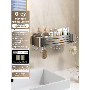 YUN JIE YA bilik Gray Bathroom Shelf Free Punch Aluminum Bathroom Shelf Toilet Makeup Storage Rack Hanger Corner Shelf Organizer Wall Mounted Shower Shelving Accessories Seamless Punch-Free Storage Rack Bathroom Vanity Triangle Shelf Wall