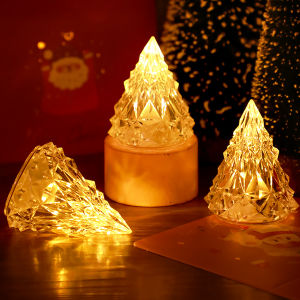 LED Electronic Candle Light Christmas Tree Crystal Night Light Desktop Ornament Valentines Day Christmas Gift