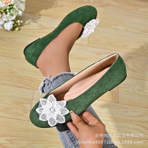 Free Shipping WomenS Spring And Autumn New Collection: Suede Transparent Crystal Flower Embellished Square-Toe Flats Shallow-Cut Shoes
